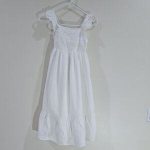 Cat & Jack Girls White Cotton Sundress S (6/7) Ruffle Sleeve Long Square Neck